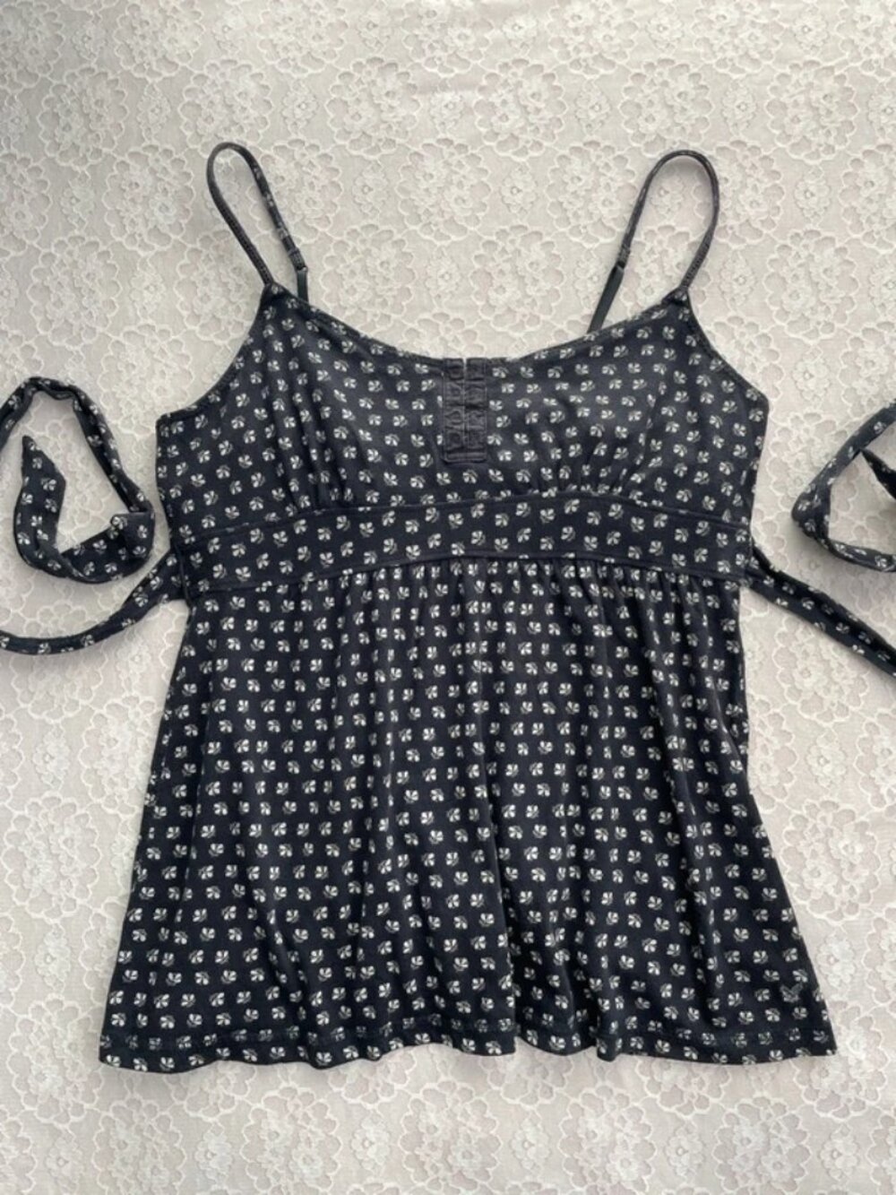 navy floral print babydoll cami top - Picture 1 of 4